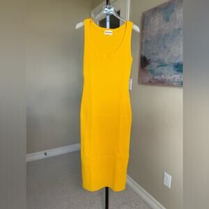 New Cotton Citizen Ibiza Midi Dress in Yellow medium Bodycon Stretch Ribbed